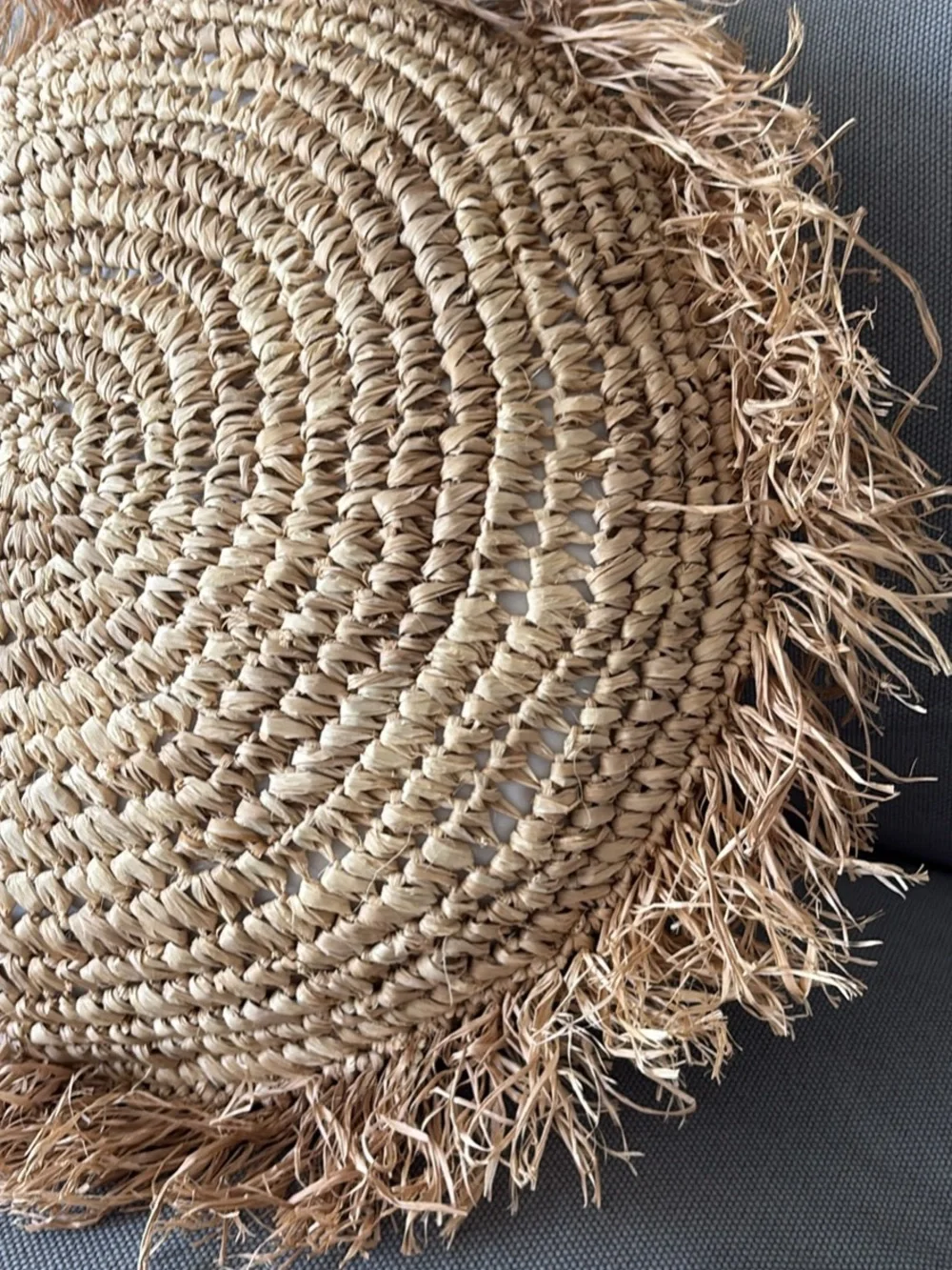 Natural raffia Bali coastal Straw Round Decorative Pillow - Beige